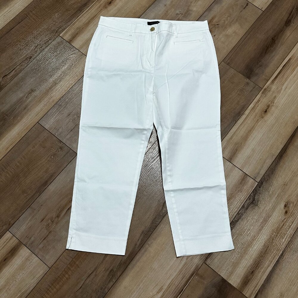 Ann Taylor White Ankle Pants 12P Blend Cotton Tailored Great Condition